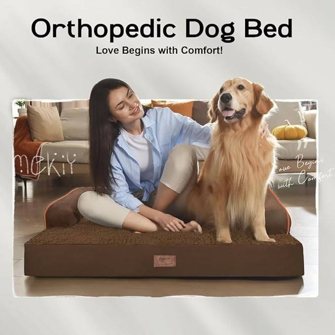 Large Dog Bed Orthopedic Washable - Memory Foam Couch Sofa - XXL Large Big Dogs - Beds Bolster Pet - Waterproof with Removable Cover - Coffee Dog Bed
