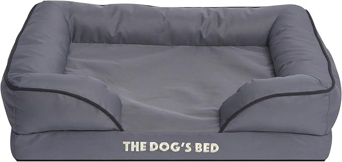 The Dog’s Bed, Orthopedic Standard Foam Waterproof Dog Bed with Standard Support, Medium Grey with Black Trim, Waterproof, Supportive Dog Bed with Replaceable Covers