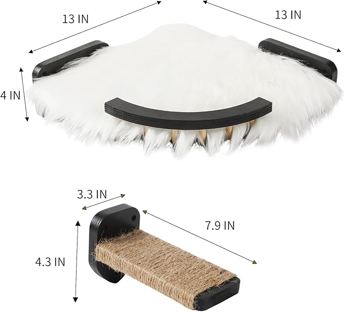 Cat Wall Shelves - 3 Steps Scratch Post & Hammock Bed with Plush Cover, Climbing Shelf for Indoor Cats (Black)