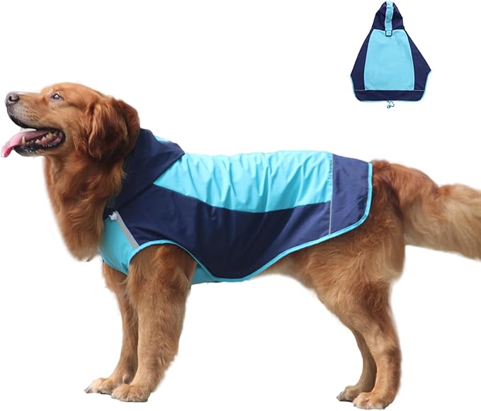 Dogs Packable Lightweight Raincoat: Pet Dog Hood Waterproof Coats Blue Size 12