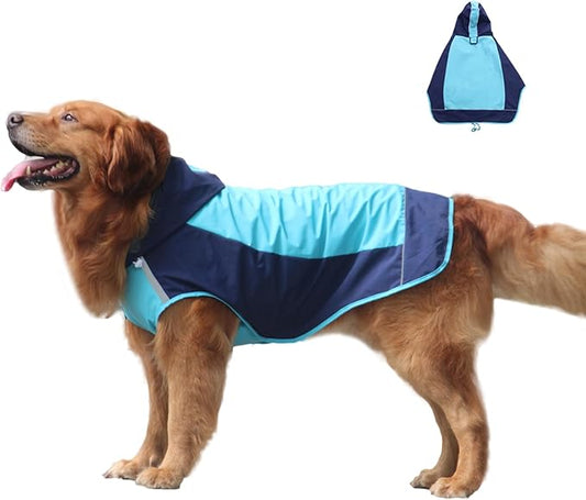 Dogs Packable Lightweight Raincoat: Pet Dog Hood Waterproof Coats Blue Size 10