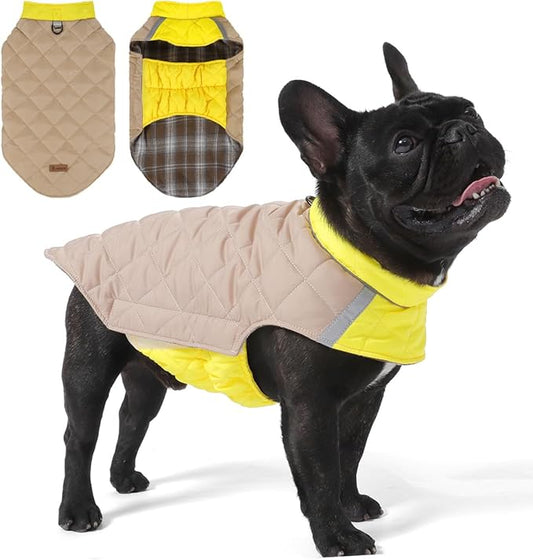 Reversible Waterproof Dog Coat - Adjustable Winter Jacket for Small to Large Breeds, Warm Cold Weather Apparel for Medium Dogs (Khaki & Yellow, Medium (Pack of 1))