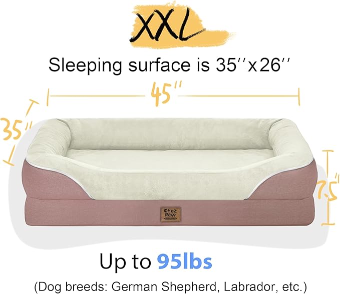Orthopedic Washable Large Dog Bed - Dog Beds Large Sized Dogs with Removable Cover Waterproof Orthopedic Pet Bed XL Dogs Beds with Bolster
