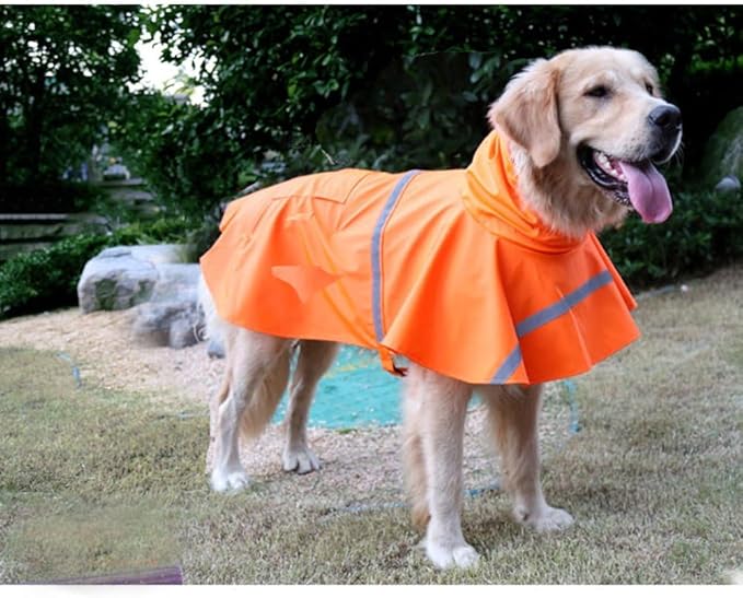 NACOCO Large Dog Raincoat Adjustable Pet Water Proof Clothes Lightweight Rain Jacket Poncho Hoodies with Strip Reflective (XXL, Orange)