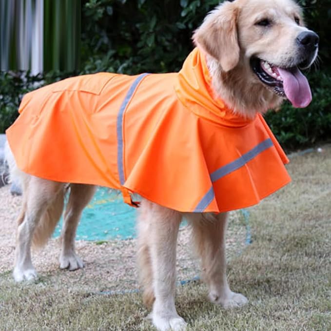 HAPEE Dog Raincoats with Reflective Strip Hoodie,Poncho Jacket for Large Dogs (B2-Orange, 28B (Back Length 28"))
