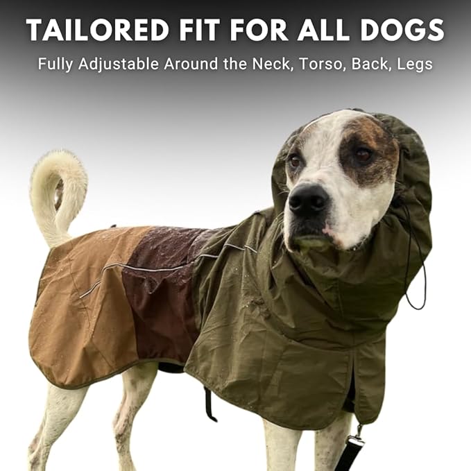Spark Paws Dog Raincoat, Waterproof Windproof Rain Jacket, for Small Medium Large Extra Large Dogs, Reflective Breathable Full-Body Coverage Dry Suit - Green Brown Tan, XL