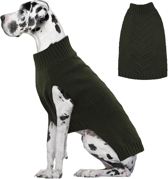 IECOii Big Dog Sweater - Extra Large Dog Sweater for Cold Weather in Army Green, 4XL for Doberman & Great Dane