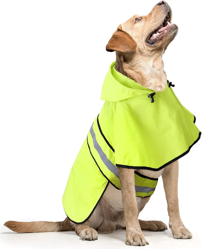 Reflective Dog Raincoats - Waterproof Lightweight Dog Raincoat Rain Poncho, Adjustable Dog Raincoats Jacket for Night Dog Walking (Large, Green)