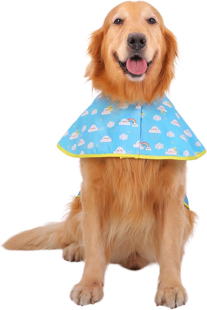HDE Dog Raincoat Jacket Reflective Adjustable Hooded Pet Poncho Rain Coat with Leash Hole for Small to X-Large Dogs Cartoon Storm - L
