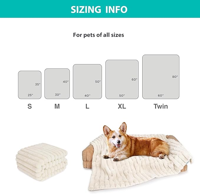 Waterproof Dog Blanket for Bed, Luxury Plush Washable Large Dogs Blankets for Furniture Protection, Super Soft Calming Pet Blanket for Indoors (Cream, 30"x40")