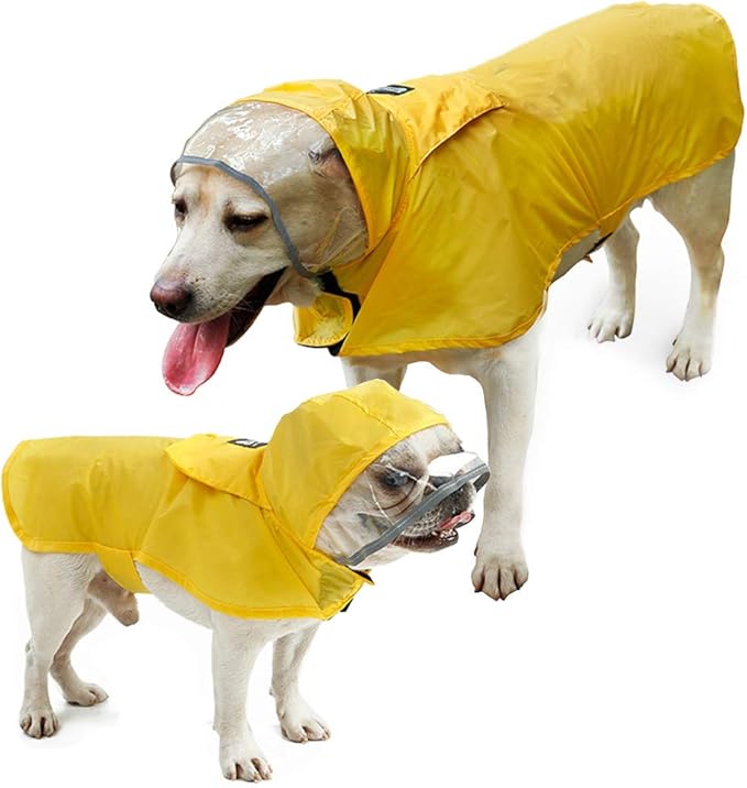 Pet Raincoat Packable Hooded Dog Rain Jacket Reflective Strips Lightweight Adjustable Poncho for Small Medium Large Dogs Yellow S