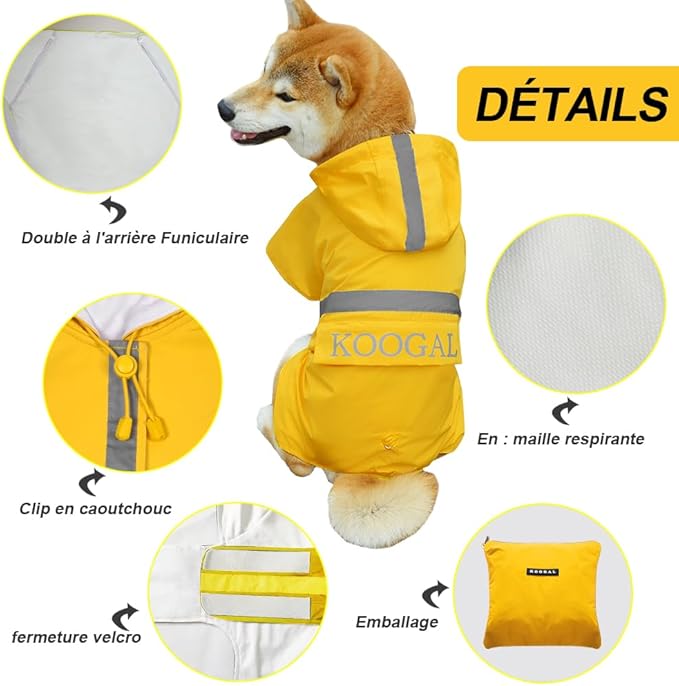 Hooded Pet Small Dog Raincoat,Dog Rain Coats for Small to Medium Sized, Pet Raincoat Apparel Poncho Waterproof Dogs Clothes Waterproof Dog Coat Dog,Raincoats Jacket (3XL,Yellow)