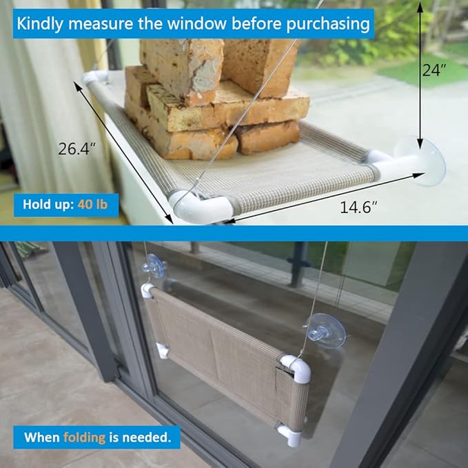 Cat Window Hammock – Mess-Free Waterproof Cats Window Perch for Large Cats, Strong Suction Cup Hammock with Flannel Cover, Indoor Cat Seat, Black