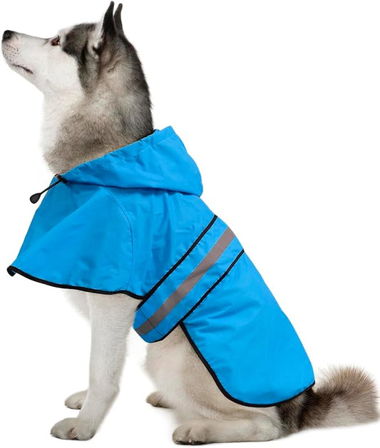 Weesiber Dog Raincoat, Adjustable Waterproof Dog Rain Jacket Poncho with Reflective Strip and Leash Hole, Lightweight Pet Rain Coat for Small to X-Large Doggos (XL, Blue)