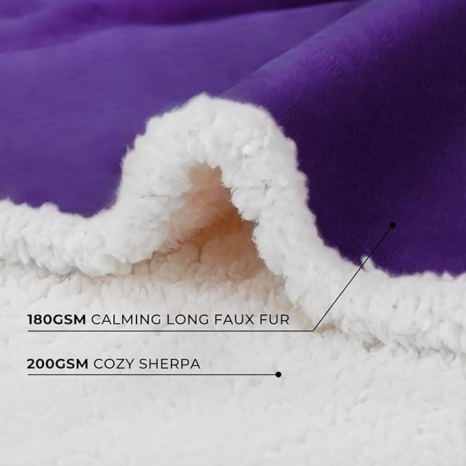 Luciphia Waterproof Bed Blanket Washable,Soft Sherpa Fleece Puppy Reversible Throw Blankets for Small Medium Dog Cat,Furniture Cover Protector Couch from Liquid Pee and Pet Fur,Purple White,57" x 40"