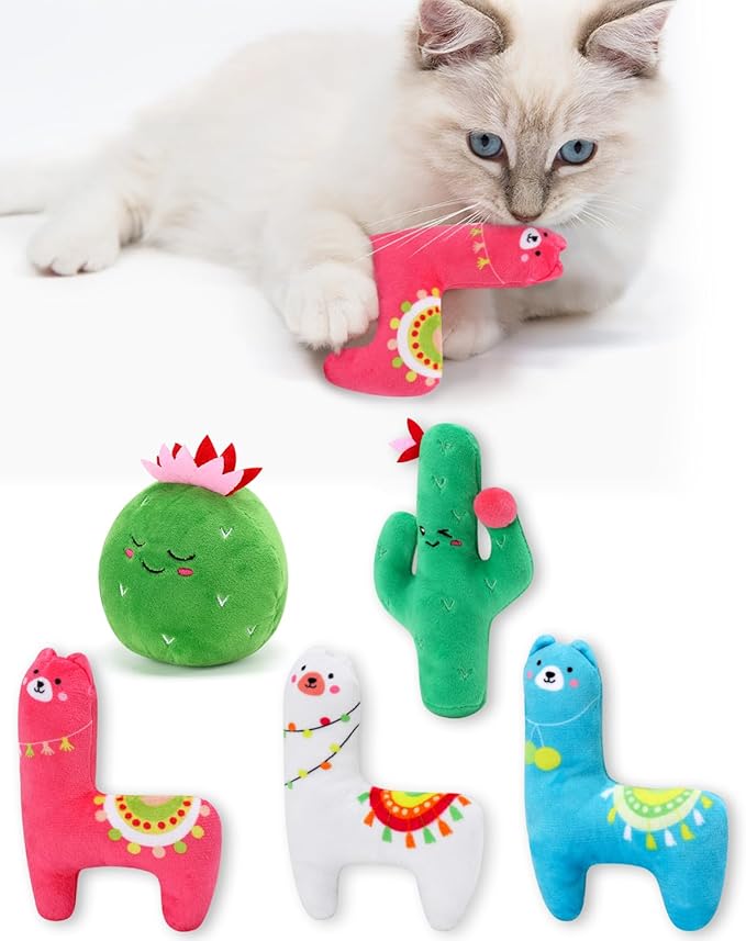 CiyvoLyeen Cactus Llama Catnip Toys 5Pcs Chew Interactive Toy for Cat Lover Cute Birthday Gift Indoor Kitty Bite Pet Supplies
