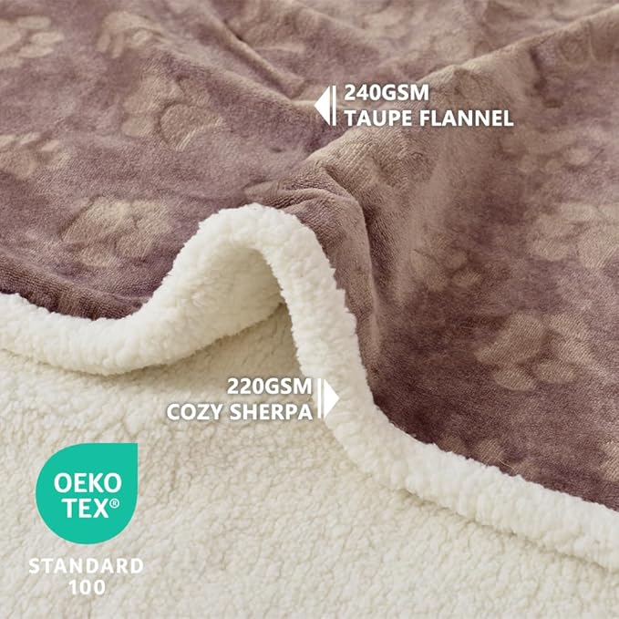 Qeils Dog Blankets for Small Dogs - Waterproof Cat Blanket Washable - Sherpa Fleece Puppy Blanket, Soft Plush Reversible Throw Protector for Bed Couch Car Sofa, 30"X40", Taupe