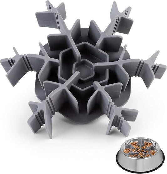 Dog Slow Feeder Insert, Adjustable Silicone Slow Feeding Dog Bowls Insert with 9 Suction Cups, Anti-Choking, Adjustable Length 4.7-7 Fits Ceramic/Stainless Steel Bowl for Different Dogs (Grey)