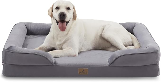 Bedfolks Orthopedic Dog Bed XL, Waterproof Dog Sofa Bed for Extra Large Dogs, Egg Foam Pet Couch Bed with Removable Washable Cover and Nonslip Bottom, Dark Grey