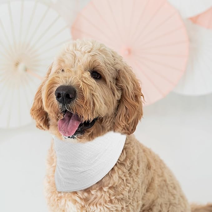 Dog's Bandanas Solid Color Soft Cotton Pet Scarf with Adustable Button,White,Medium