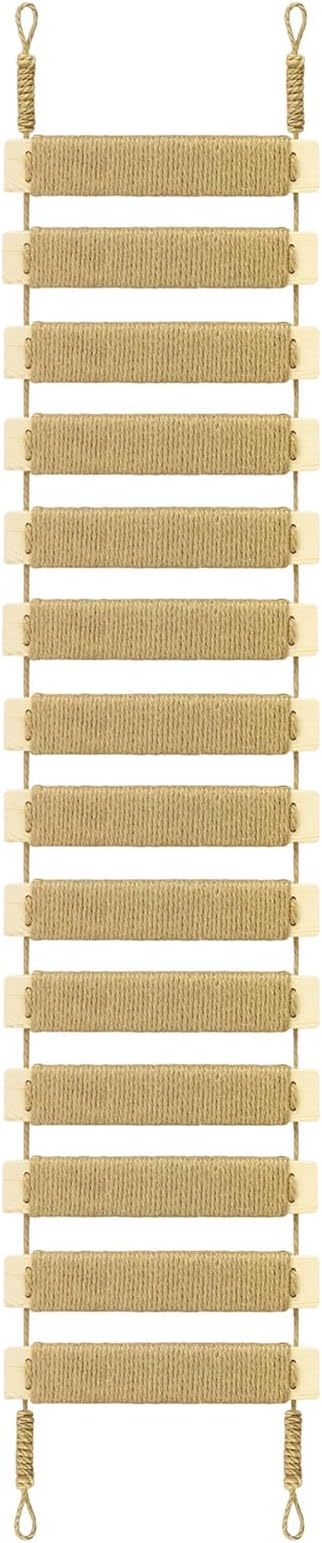 Multi-Functional Cat Ladder & Bridge - Sisal Rope Climbing Frame Wall Furniture for Indoor/Outdoor Cats, Cage Accessories, Parrots, Small Pets (Wood Tone - 40in)
