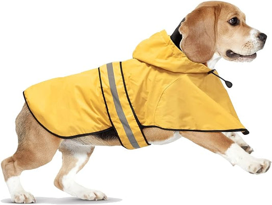 Dog Rain Coats with Hood - Waterproof Lightweight Pet Slicker Raincoat Poncho, Safety Dog Raincoats Jacket with Reflective Strip and Leash Hole for Small, Medium, Large Dogs (Medium, Yellow)