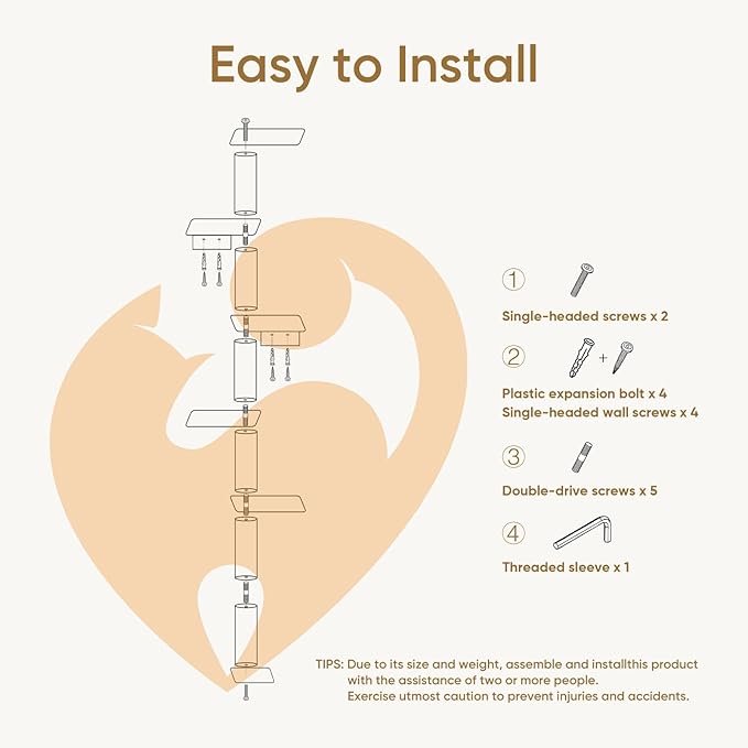 PAWSCRAT Wall-Mounted Cat Tree, 5 Tier Floor to Ceiling Cats Tower, 80 Inch Wall-Mounted Cat Scratching Post, Space Saving Cat Furniture and Easliy Climb for All Cats, Darkgery