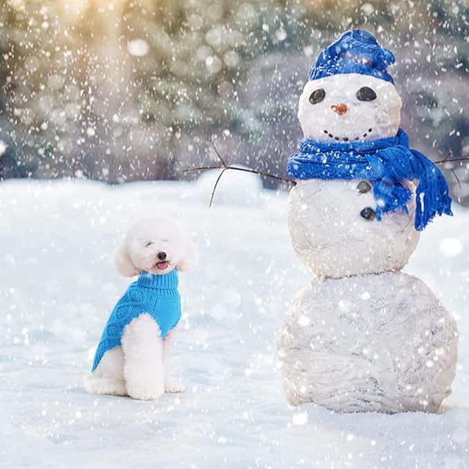 BINGPET Thermal Knitted Dog Sweater for Small Medium Large Dogs,Winter Dog Cat Coat Warm Sweartershirts Outfits,Classic Cable Knit Turtleneck Pullover Dog Jumper Coat Warm Sweartershirts