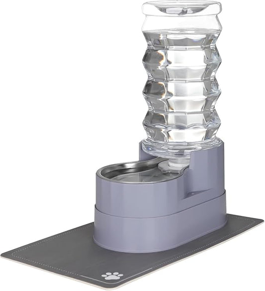 RIZZARI Large Water Dispenser for Dogs: 8L Gravity Gray Automatic Stainless Steel Waterer - 100% BPA Free - Raised Pet Feeder for Pet Dogs Indoor/Outdoor