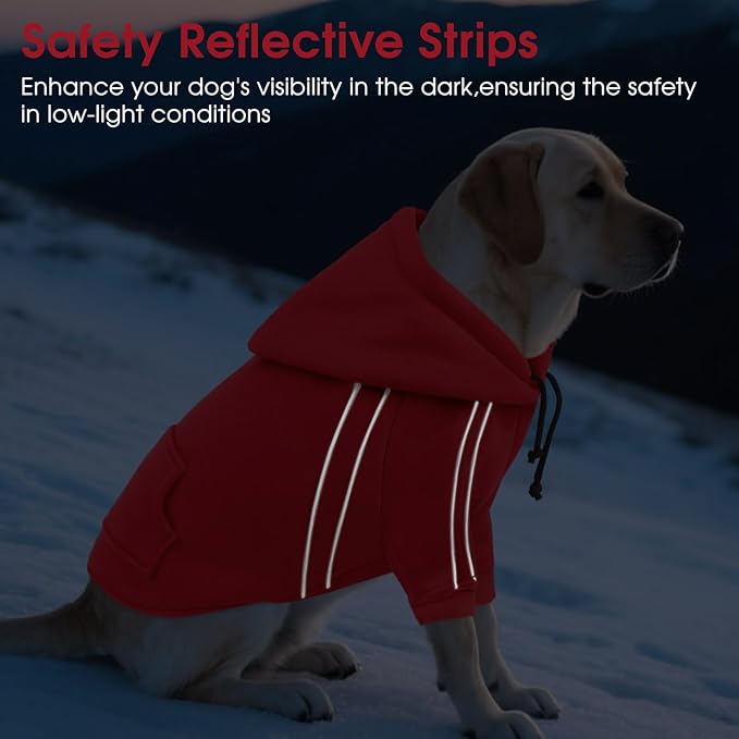 ASENKU Cozy Dog Hoodie，Soft Sweater with Adjustable Hood, Back Pocket and Leash Access Hole，Warm Reflective Sweatshirt for Cold Weather（Red，2XL