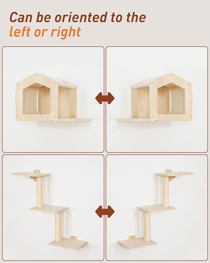 Cat Wall Shelves, 5-in-1 Cat Wall Furniture with Large Hammock and Perch, Space-Saving Shelves Set for Indoor Cats