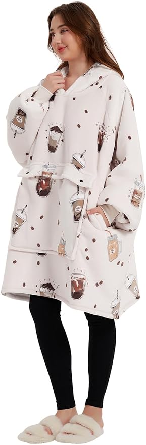 KFUBUO Wearable Blanket Hoodie for Adults Sherpa All Patterns Oversized Sweatshirt Blanket with Pocket