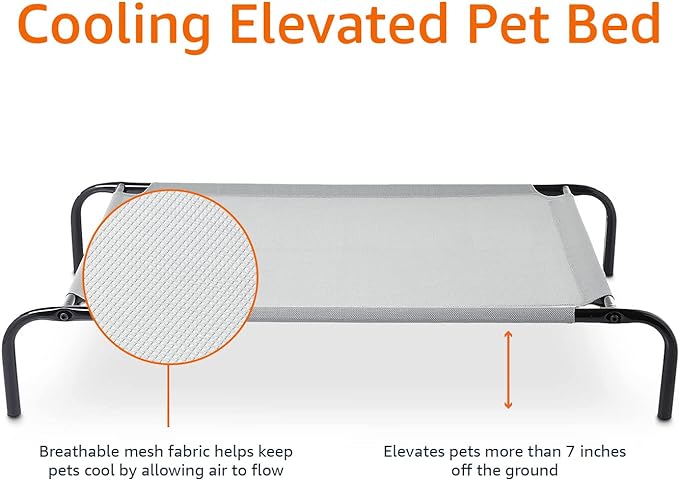 Amazon Basics Breathable Cooling Elevated Dog Bed with Durable Metal Frame, Medium, 43 x 26 x 7.5 Inch, Grey