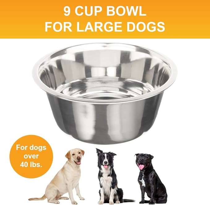 Neater Pet Brands 9 Cup (72 oz.) Stainless Steel Dog Bowls, Set of 2 Neater Feeder Replacement Bowls (Large Deluxe Model), Dog Food Bowl or Water Bowl, Dishwasher Safe Metal Dish for Large Dogs