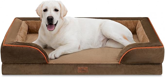 Comfort Expression Orthopedic Dog Bed for Extra Large Dogs 45x35 Inch, Waterproof Supportive Egg Crate Foam XL Pet Bed with Removable Bolsters, Dog Couch with Washable Cover & Non-Slip Bottom, Brown
