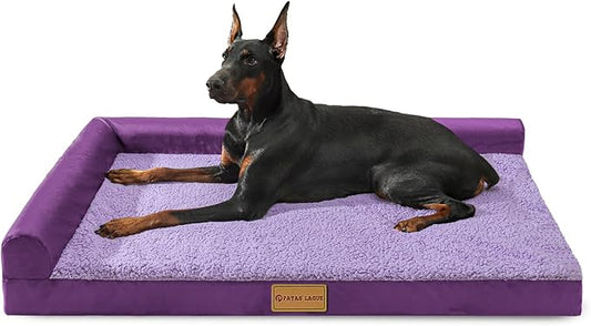 Patas Lague Orthopedic XL Dog Bed Large Sized Dog 42''X28'', Waterproof L Bolster Big Pet Sofa Beds with Removable Washable Cover, Soft Comfortable Pet Couch Crate Mat with Nonskid Bottom, Purple