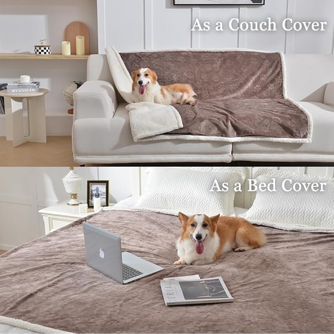 Qeils Dog Blankets for Small Dogs - Waterproof Cat Blanket Washable - Sherpa Fleece Puppy Blanket, Soft Plush Reversible Throw Protector for Bed Couch Car Sofa, 30"X40", Taupe