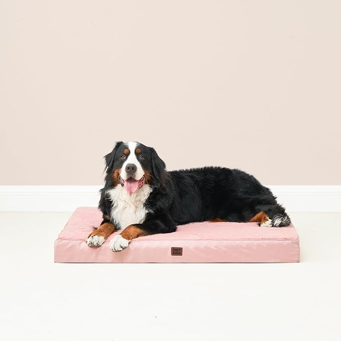 EHEYCIGA Orthopedic XXL Dog Beds for Jumbo Dogs with Removable Washable Cover for Crate, Pink, 47x29
