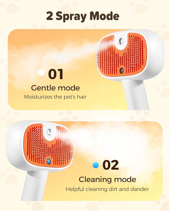 Pet Steam Brush for Dog &Cat, 3-in-1 Self-Cleaning Dog Brush Pet Spray Hair Removal Comb, 2 Spray Modes Rechargeable Deshedding Dog Steam Spray Hair Brush for Shedding Massaging Cleaning (Green)