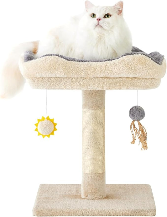 Gardner Pet 20" Cat Tree, Solid Wood Small Cat Tree, Removable Bed, Sisal Scratching Post & Hanging Toys, Compact Cat Tower Perch for Kittens & Indoor Cats (Beige, Square)