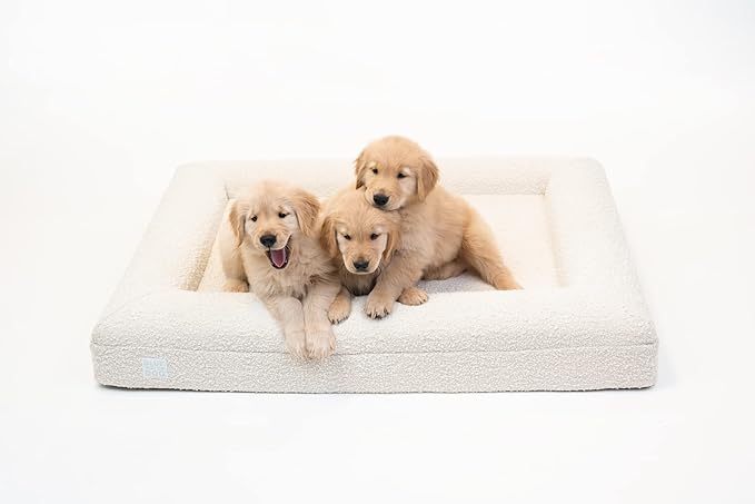 Luxury Boucle Orthopedic Memory Foam Dog Bed with Waterproof Liner and Machine Washable Cover with YKK Zippers (Large, 45" L x 36" W x 7" Th, Cloud)