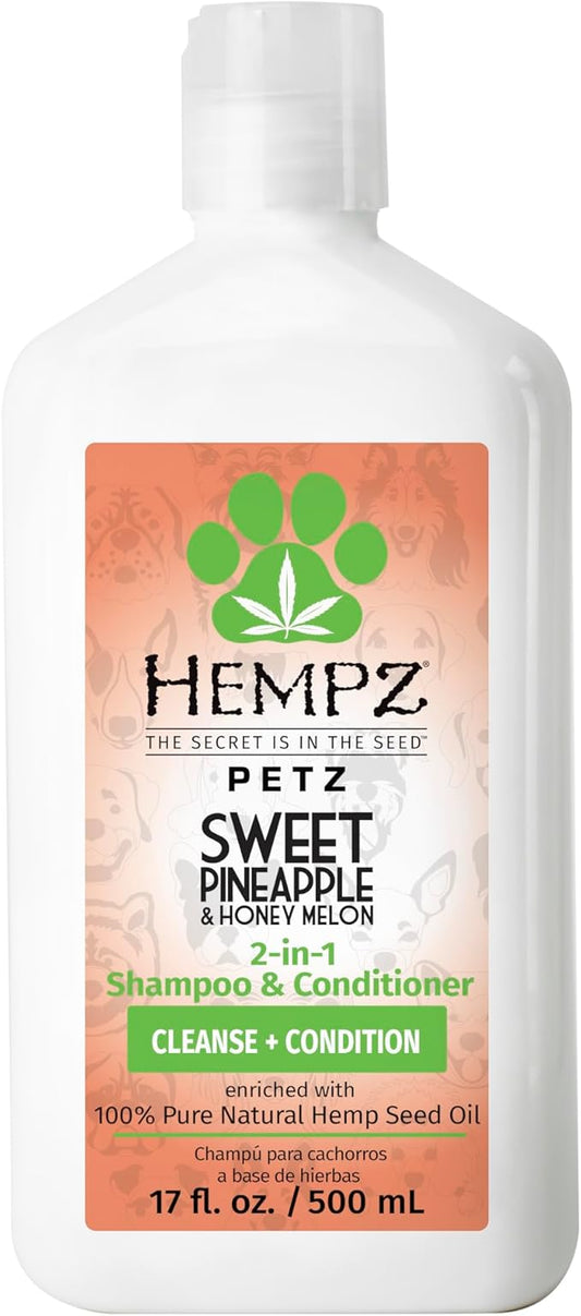Hempz Petz, Dog Shampoo & Conditioner, Sweet Pineapple Honey Melon 2-in-1 Shampoo and Conditioner, Cleans, Conditions & Moisturizes, 17 fl. Oz