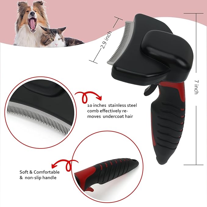 HOP Dog Deshedding Brush for Short Haired Dogs Cats Pets Professional Deshedding Tool Anti-Slip Handle & Detachable Head Highly Effective Deshedder Grooming Home of Paws(Black_M)