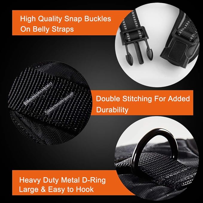 PHOEPET No Pull Dog Harness Medium Reflective Front Clip Vest with Handle,Adjustable 2 Metal Rings 2 Buckles(L, Grey)