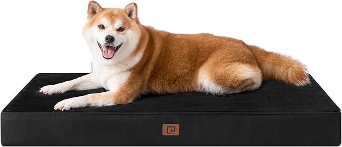 EHEYCIGA Waterproof Dog Bed Memory Foam 35x23, Orthopedic Dog Beds Mat for Large Dogs with Removable Cover, Black