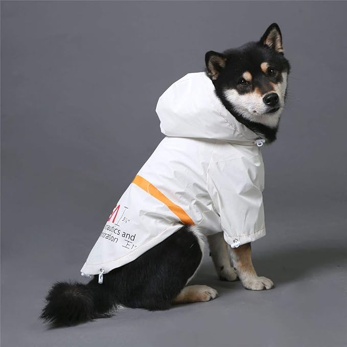 ChoChoCho NASA Dog Rain Jacket, Reflective Water Proof Jacket, Cat & Puppy Stylish Streetwear Outfit - White, L (Medium)