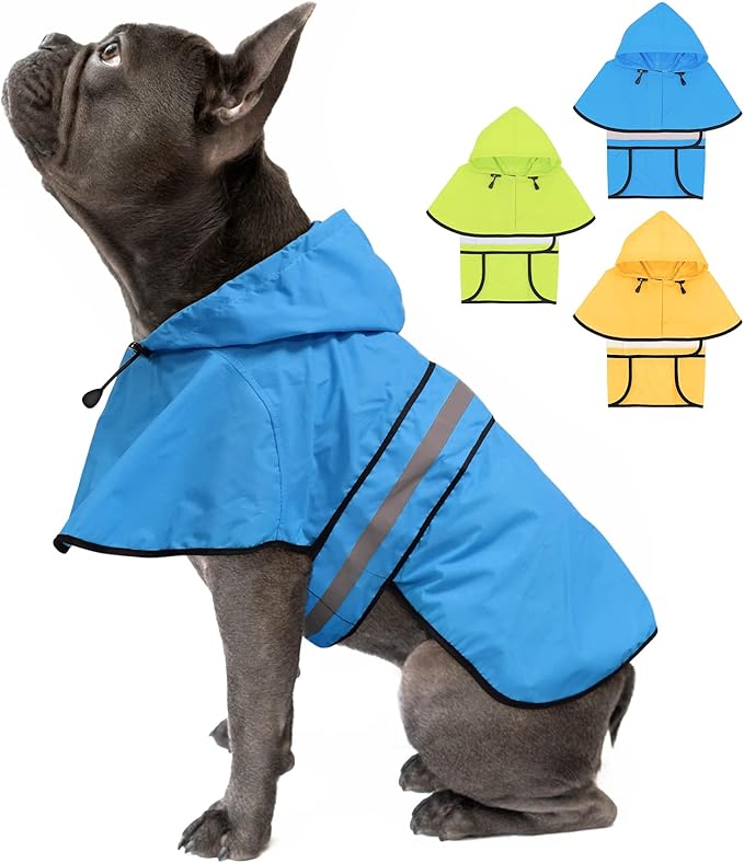 Weesiber Dog Raincoat, Waterproof Dog Rain Jacket with Leash Hole, Reflective Puppy Rainwear Hooded Pet Poncho Slicker for Walking (S, Blue)