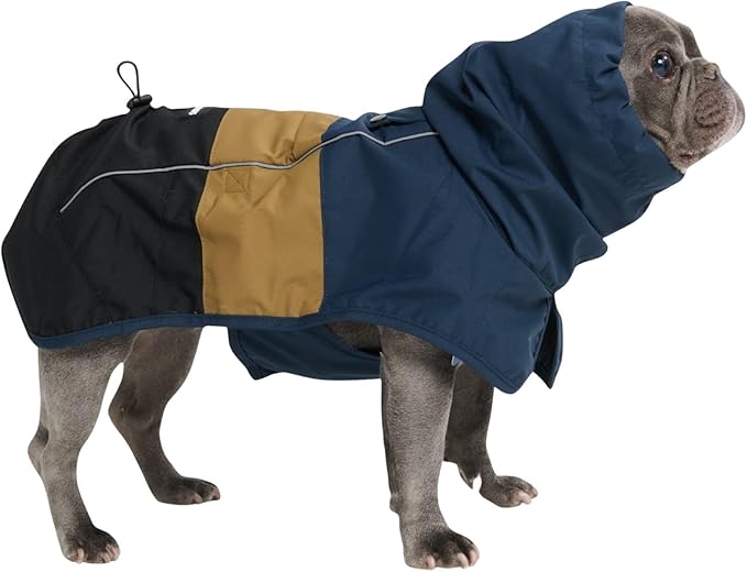 Spark Paws Dog Raincoat, Waterproof Windproof Rain Jacket, for Small Medium Large Extra Large Dogs, Reflective Breathable Full-Body Coverage Dry Suit - Blue Gold Black - XL