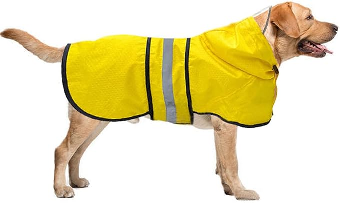 Dog Raincoat Waterproof Reflective Slicker - Lightweight Breathable Hooded Poncho Rain Coat Jacket with Adjustable Belly Strap and Leash Hole for Small Medium Large Dogs (X-Large, Yellow)