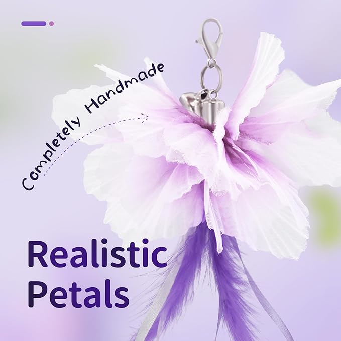 SONGWAY Cat Wand Toys for Indoor Cats - Cat Toy Set with Retractable Teaser Wand and 6 PCS Fairy Feather Toy Refills, Dragonfly Tassel Plush Cat Toys Interactive, Purple